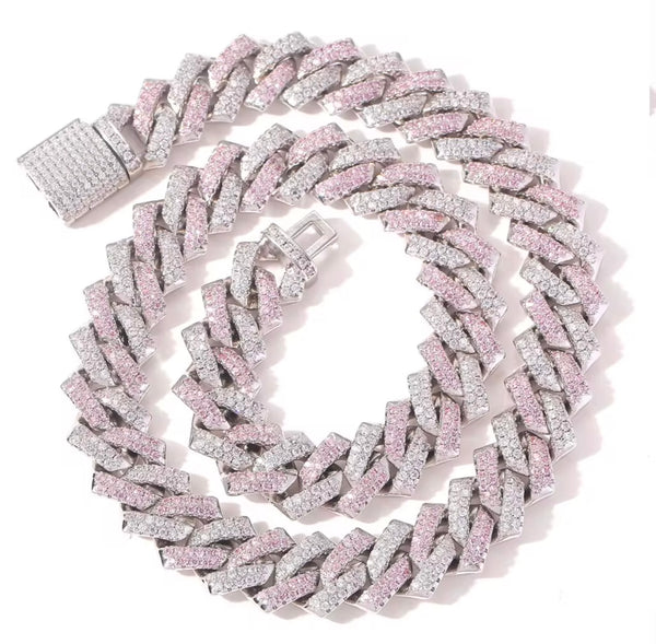 (Copy) 12mm Prong Link CBT Cuban Chain Silver & Rose
